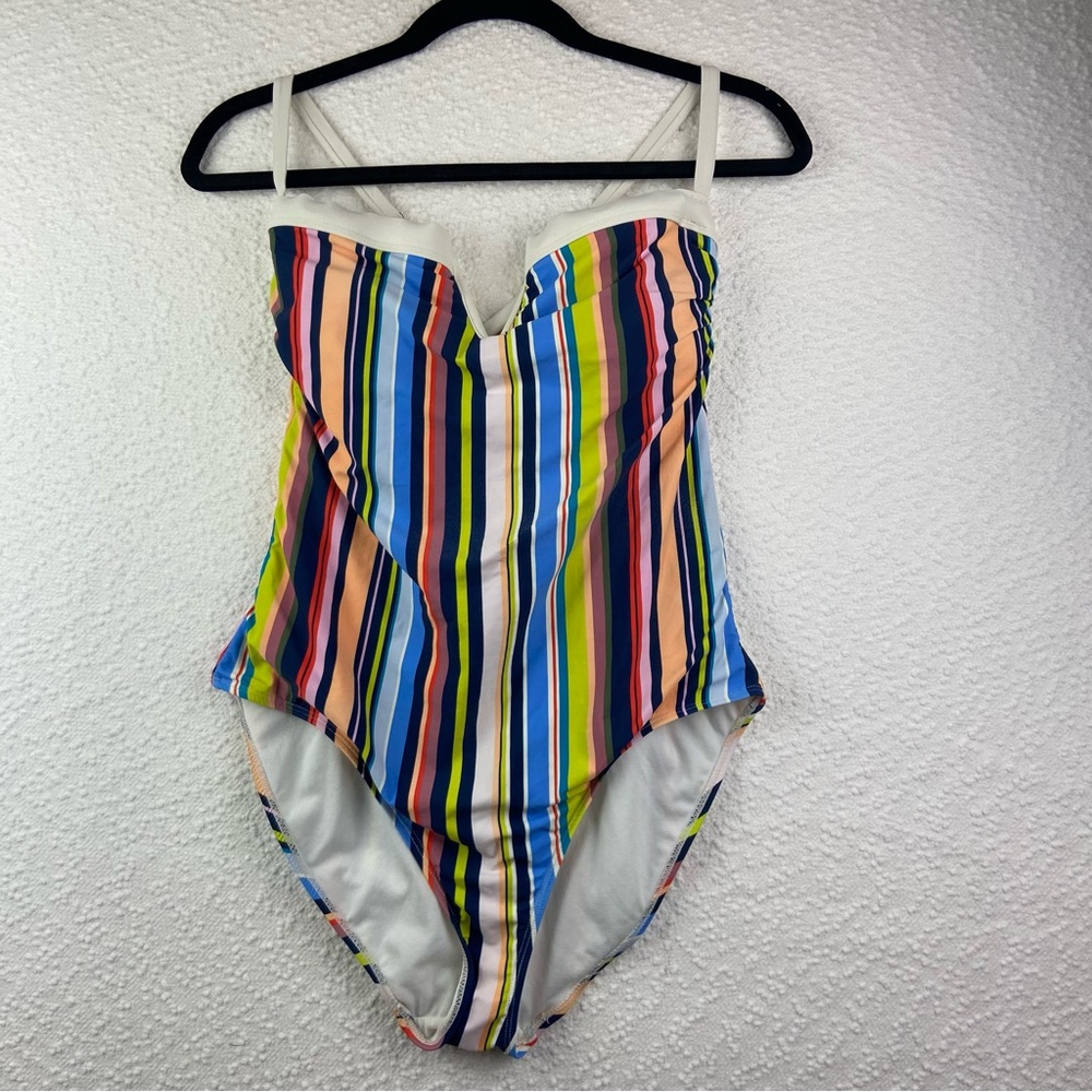 Catalina One Piece Swimsuit. White with multicolor stripes. Size Large 12/14